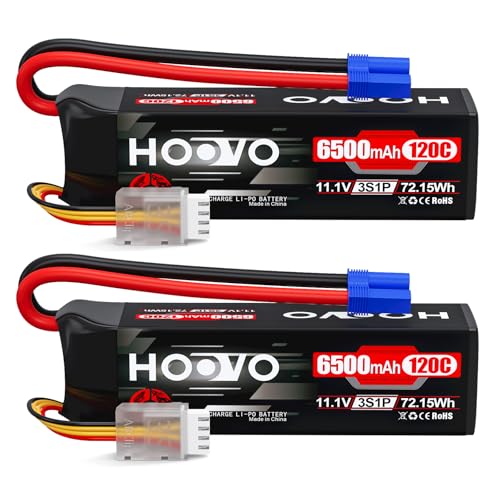 HOOVO 3S Lipo Battery, 11.1V 6500mAh 120C RC Battery Pack,Softcase with EC5 Plug for RC Car Truck Buggy Crawler Airplane Boat RC Vehicle,2Packs