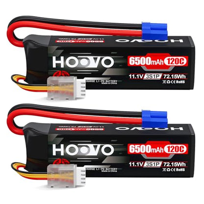 HOOVO 3S Lipo Battery, 11.1V 6500mAh 120C RC Battery Pack,Softcase with EC5 Plug for RC Car Truck Buggy Crawler Airplane Boat RC Vehicle,2Packs