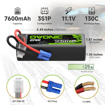 OVONIC 3S LiPo Battery 7600mAh 11.1V 130C RC Battery with EC5 Connector