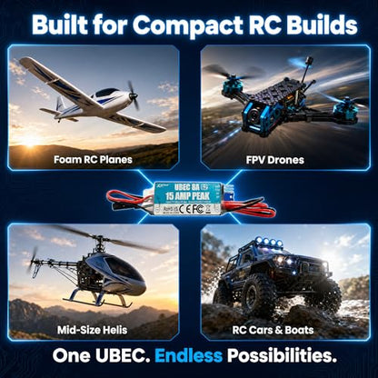 ZTW UBEC 8A G2 External BEC 2-8S LiPo (7-34V) 15A Peak Adjustable Output 5.0V/6.0V/7.4V/8.4V for RC Airplane Helicopter FPV Car Boat