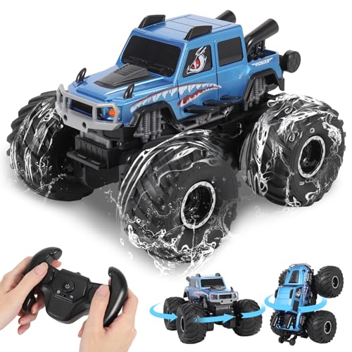 HENGI Amphibious Remote Control Car, RC Monster Truck, 2.4GHZ 1:16 Waterproof All-Terrain Off-Road RC Cars Toys, Pool Toys Gifts for Boys and Girls Age 8-12 (Blue)