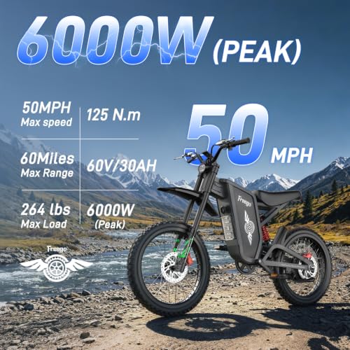 Freego X2Pro Electric Motorcycle for Adults Teens,Electric Dirt Bike Teens 6000W(Peak) Motor 1800Wh Battery,Max 50Mph Off Road Electric Bicycle,Full Suspension UL 2849 Certified - color: Red Dark
