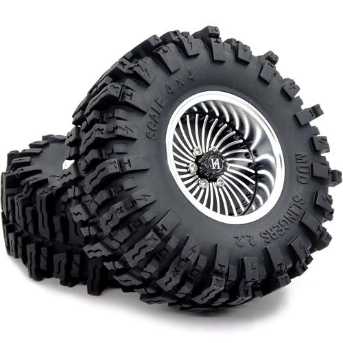 HOBBYSOUL Adjustable Offset 2.2 Beadlock Wheels and Tires 124mm Tall Mud Slingers tyre & 40mm Wide Rims for 1/10 RC Crawler TRX4 SCX10 Capra Upgrades,HS701530