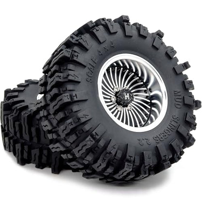 HOBBYSOUL Adjustable Offset 2.2 Beadlock Wheels and Tires 124mm Tall Mud Slingers tyre & 40mm Wide Rims for 1/10 RC Crawler TRX4 SCX10 Capra Upgrades,HS701530