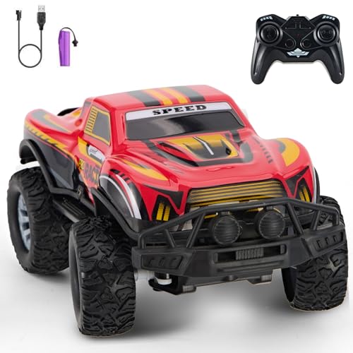Remote Control Cool Off-Road Vehicle Truck, 2.4GHz RC Car with LED Lights, 1:20 Scale Off-Road Vehicle, Red RC Truck,Remote Control car from a Long Distance,Gifts for Children (RED) - color: Red