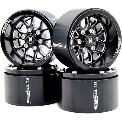 4pcs 1.9 Beadlock Wheels -10.5mm Negative Offset Rims 33mm Wide for RC 1/10 Crawler TRX4 SCX10 Gen8 Upgrades - color: Black