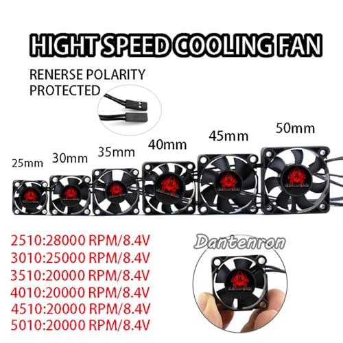 RC Motor Cooling Fan 25mm 30mm 35mm 40mm 45mm 50mm High Speed Heatsink 28000RPM ESC Fans 6V-8.5V for 1/10 1/8 1/12 Truck Off Road Crawler Car 540 550 Brushless OR Brushed Motors (40mm) - size: 40mm