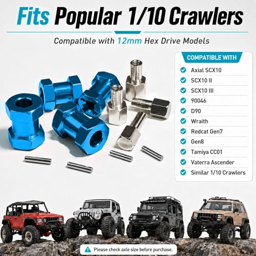 4PCS 12mm Hex Hub 20mm Aluminum Extension Hex for Axial SCX10 D90 90046 | 20mm CNC Wheel Hex Extenders for 1/10 RC Crawlers Redcat Gen7/Gen8 CC01 RC4WD Wider Stance & Tire Clearance with M4 Nuts Pins - color: skyblue