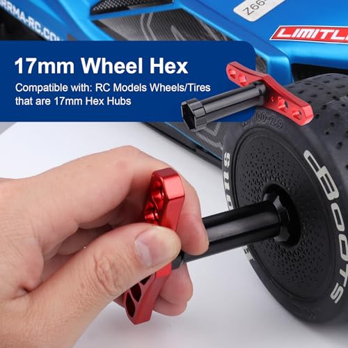 Hobbypark Metal Alumimum 12mm to 17mm Wheel Hex Hub Adapter Extension Conversion w/Wrench for 1/10 RC Cars Monster Trucks Off Road Buggy Upgrade 1/8 Tires (with Navy Blue Adapter)