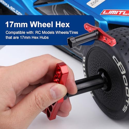 Hobbypark Metal Alumimum 12mm to 17mm Wheel Hex Hub Adapter Extension Conversion w/Wrench for 1/10 RC Cars Monster Trucks Off Road Buggy Upgrade 1/8 Tires (with Navy Blue Adapter)