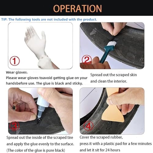 Black Tire Repair Glue Rubber Strong Adhesive Bonding for Sidewall Gash Dent Instant Super Glue for Off-Road Car Motorcycle Truck Tractor, 20g 0.7oz