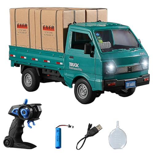1:16 Scale RC Crawler Kei Truck, RC Transport Pickup Truck with Light Spray - 2.4Ghz Remote Control Car Toys for Teen & Adults - Rear Compartment Transport Goods - color: Green, size: 1 battery