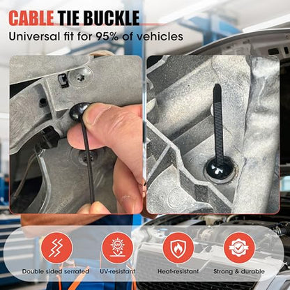 100PC Upgraded Nylon Cable Tie Buckle Universal Heavy Duty Self-Locking Automotive Fasteners for Bumper Fender LinerDoor Panel Push Pin Rivet & Trim Retainer Clip Replacement - color: 100PC Black