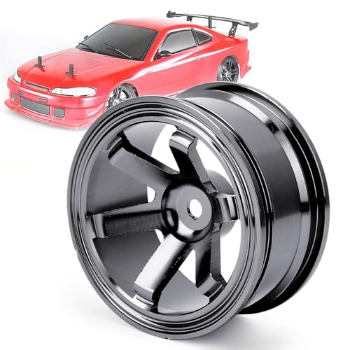 HERCHR RC Wheel Rims Set, 12mm Hex Hub Aluminum Alloy On Road Wheels Rims Metal for 1/10 Scale RC Crawler Car Touring Drift Street Tyres Wheels Accessory(Black) - color: Black