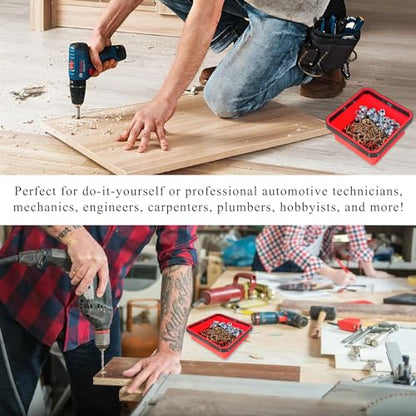 Collapsible Magnetic Parts Tray, 4.5" Square Silicone Tool Tray with Dual-Sided Magnetic Base, Foldable Small Metal Parts Organizer Storage Bowl for Screws Bolts Nuts Washers (Red) - color: Red