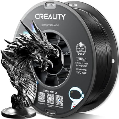 Official CREALITY PETG 3D Printer Filament 1.75mm 1KG (2.2lbs) Black | High Precision Strong Toughness, Odorless Better Flow Moistureproof 3D Printing Ender Filament - color: Black, size: 1.75 mm