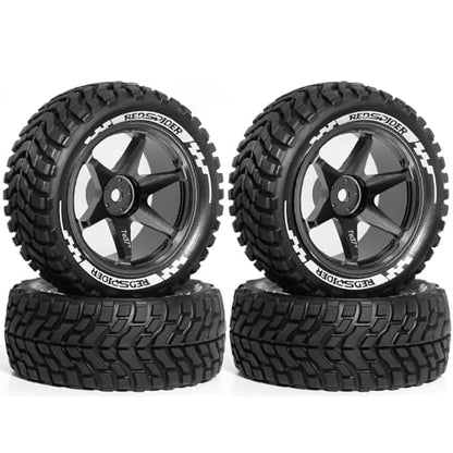 REDSPIDER Aluminum Alloy 1/10 On-Road Rally Wheel Tires 2.95" OD 12mm Hex for 1/10 Tamiya TT01 TT02 XV02 XV01 WLtoys HSP Kyosho WR8 RedCat Sakura HPI (Black) - color: Black