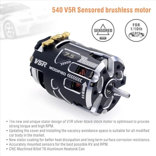 Rocket-RC 540 V5R Sensored Brushless Motor 6.5T 8.5T 10.5T 13.5T 17.5T 21.5T 25.5T for 1/10 1/12 Scale F1 Drift RC Racing Car (Black 17.5T SPEC) - color: Black 17.5T SPEC