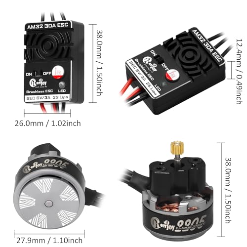 2205 2200KV Brushless Outrunner Motor with Mount & Gearbox Transmission and 30A Brushless ESC Electric Speed Controller & Battery Tray for TRX4M 1/18 Remote Control Crawler Upgrade (Black) - color: Black