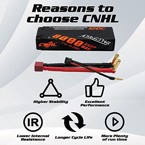 CNHL 8000mAh 2S Lipo Battery 7.4V 120C Deans Plug Hard Case (2 Packs) | Delivers extended bashing runtime with instant punch through grass, dirt, and jump landings for 1/10 and 1/8 RC trucks.