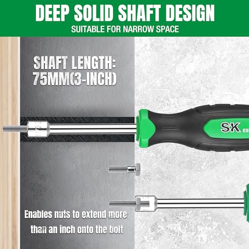 SK 7-Piece SAE Nut Driver Set, 3-Inch Deep Solid Shaft, Premium CR-V Steel | 3/16", 1/4", 5/16", 11/32", 3/8", 7/16", 1/2", Heat-Treated Chrome Plating Long Shaft, SureGrip Handle - size: SAE