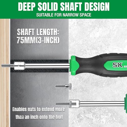 SK 7-Piece SAE Nut Driver Set, 3-Inch Deep Solid Shaft, Premium CR-V Steel | 3/16", 1/4", 5/16", 11/32", 3/8", 7/16", 1/2", Heat-Treated Chrome Plating Long Shaft, SureGrip Handle - size: SAE