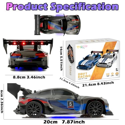 HTURCCOP RC Drift Car 2.4GHz 1:24 Scale 4WD 25KM+/H High Speed Model Vehicle with LED Lights Drifting Tire Racing Sport Toy Car for Adults Boys Girls Kids Gift (Black) - color: Black