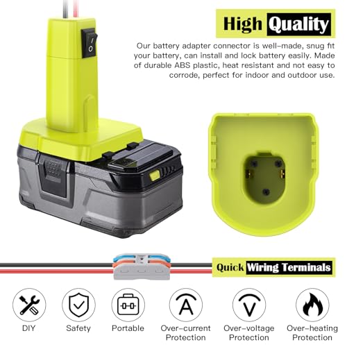 2 Packs Power Wheel Adapter for Ryobi 18V Battery Adapter Power Wheel Battery Conversion Kit with Switch, Fuses & Wire Terminals, 12AWG Wire, Power Connector for DIY RC Car Toys and - color: 2 Pack