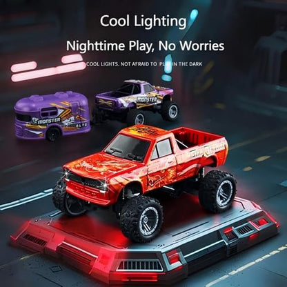 1/64 Scale Alloy RC Car 2.4GHZ Off-Road Remote Control Car with Trailer Three Speed Adjustment Small RC Truck Gifts for Christmas Day Birthday (HB10 Red) - style: HB10 Red