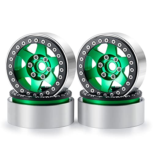 4PCS Aluminum 1.9" Beadlock Wheels Rims Upgrades for Axial SCX10 II, SCX10 III, TRX4 1/10th RC Crawler Car Accessories (Green) - color: Green