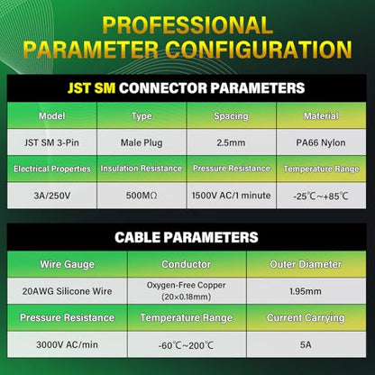 15 Pieces JST SM 2.5mm 3 Pin 20AWG Flexible Silicone Connector Kit | Premium Automotive Wiring, Heavy Duty Terminals, Reliable Circuit Board, High Temperature Housing, Easy Project Assembly - size: 3-Pin, style: JST-SM-M