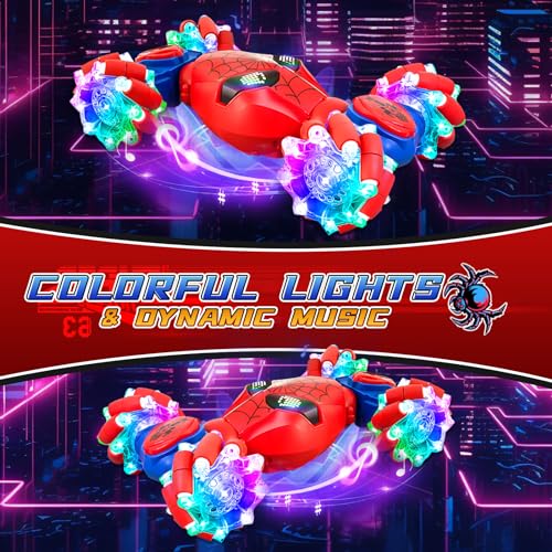 S-pider Rc Gesture Sensing Stunt Car Toys for Boys 3-14 Years Old, Drift Hand Control Remote Control Cars with Light & Music, 360°Rotation Double Side Cars Birthday Gifts for Kid Age 4 5 6 7 8 9 10 11 - color: Red