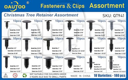 180pcs Single Head Xmas Tree Retainer Clip Assortment Automotive Push Pin Rivets Kit