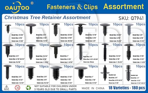 180pcs Single Head Xmas Tree Retainer Clip Assortment Automotive Push Pin Rivets Kit