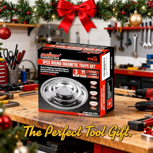 HORUSDY Magnetic Tray | 3-Piece | Round Magnetic Parts Tray | 3 Inch 4 Inch 6 Inch Magnetic Tray for Mechanic's | Stainless Steel - style: 3-Piece Magnetic Tray - Basic