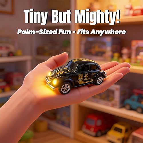 Mini RC Car, Alloy 1/64 RC Car [LED Lights] [3 Speeds Modes] [Rechargeable Battery] Retro Beetle with Remote Control, Black - color: Black