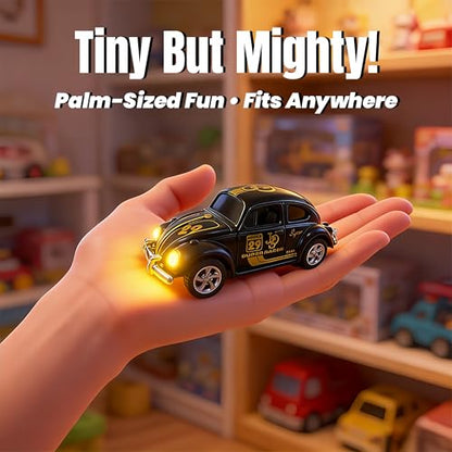 Mini RC Car, Alloy 1/64 RC Car [LED Lights] [3 Speeds Modes] [Rechargeable Battery] Retro Beetle with Remote Control, Black - color: Black