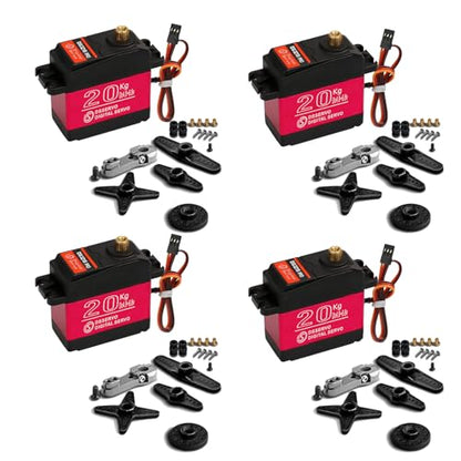 4Pack 20KG Digital Servo, DS3218 High Torque Full Metal Gear High Speed Waterproof RC Servo with 25T Servo Arm for 1/8 1/10 Scale Crawler RC Car Boat 180 Degree Control Angle