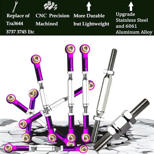 Stainless Steel Camber Links with Rod Ends for 1/10 Traxxas Rustler,Purple | Adjustable Turnbuckles with Spacers & Wrench for Slash 4X4/2WD, Stampede 4X4, Hoss 4X4, Bandit/VXL RC Car Hops Up Parts - color: Purple