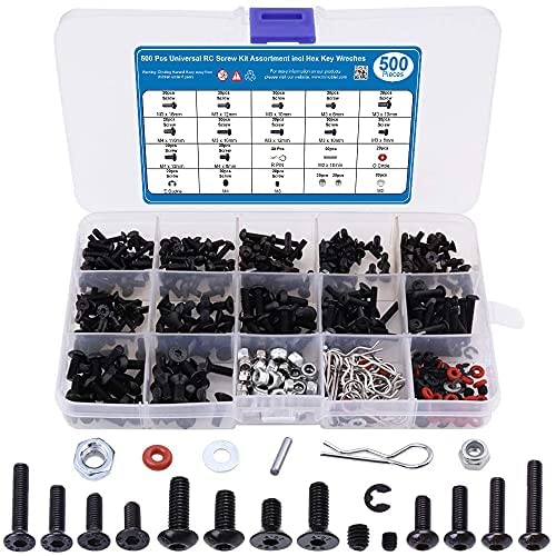 500 Pcs Universal RC Screw Kit Assortment Set for 1/8 1/10 1/12 1/16 Scale RC Cars Trucks Crawler M3 M4 Allen Head Hex Screws Nuts Shell Buckles