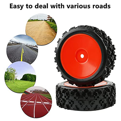 4-Pack RC Rubber Tires 12mm Hex RC Wheels and Tires Set for 1/10 On Road Racing Car 1/14 1/16 Scale Buggy, Red