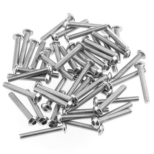 HELIFOUNER 100 Pieces M3 x 20mm, Thread Pitch 0.5mm, 304 Stainless Steel (18-8) Button Head Socket Cap Screws, Fully Threaded - size: M3 x 20mm