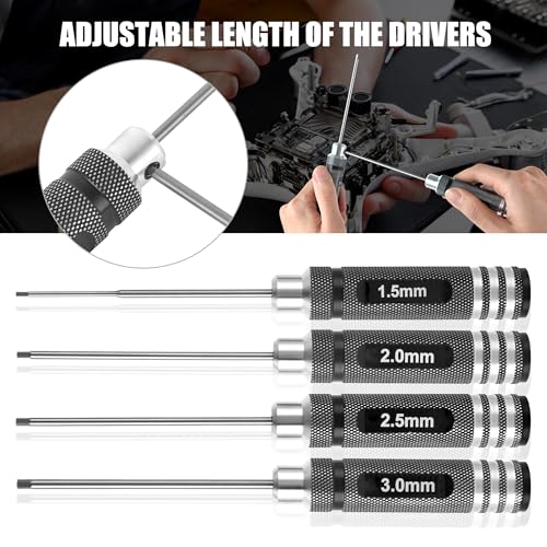 RC Hex ScrewDriver Set - 4pcs 1.5mm 2.0mm 2.5mm 3.0mm RC Tool Kit | Hex Allen Screwdriver Kit for RC Car 1/10, Helicopter & Repair Tools, Durable RC Screwdriver Set for Precision Maintenance