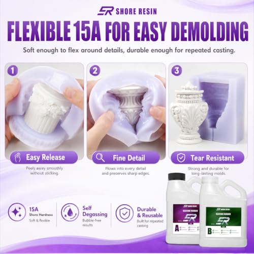 Silicone Mold Making Kit 34 oz, 15A Platinum Silicone Rubber | 1:1 platinum silicone with 30-minute work time, self-degassing flow and 4-hour initial cure for detailed DIY molds. - size: 34 OZ