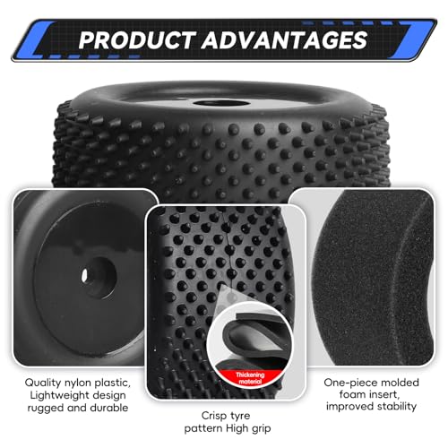 1/18 Off-Road Wheels and Tires 8mm Hex Preglued High Traction for Losi Mini-T 2.0 Brushless Stadium Truck (Black Wheels) - color: Black