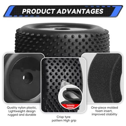 1/18 Off-Road Wheels and Tires 8mm Hex Preglued High Traction for Losi Mini-T 2.0 Brushless Stadium Truck (Black Wheels) - color: Black