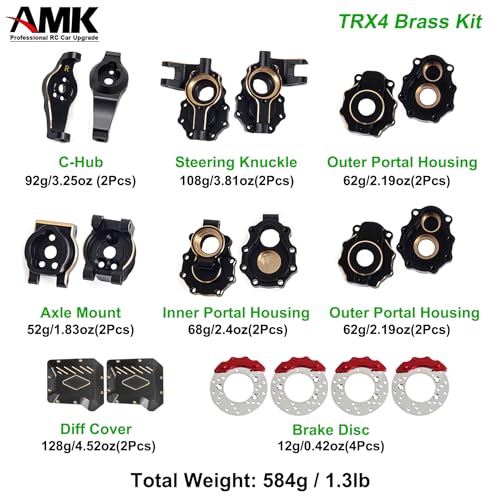 268g AMK TRX4 Brass Kit Black Coating Diff Cover C-Hub TRX6 Portal Housing Steering Knuckles Front Axle Weights with Brake Disc for 1/10 RC Crawler TRX4 Upgrades (Front) - color: Front