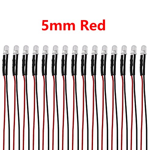 15PCS HIRCQOO RC Car 3MM & 5MM Pre Wired Led Light Emitting Diodes 12V Mini Single Led Bulbs Compatible with Traxxas TRX-4 TRX-6 Axial SCX10 90046 1/10 RC Crawler Car Truck DIY Parts (5mm,Red) - size: 5mm,Red