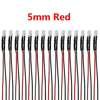 15PCS HIRCQOO RC Car 3MM & 5MM Pre Wired Led Light Emitting Diodes 12V Mini Single Led Bulbs Compatible with Traxxas TRX-4 TRX-6 Axial SCX10 90046 1/10 RC Crawler Car Truck DIY Parts (5mm,Red) - size: 5mm,Red