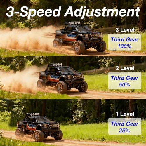 Mini RC Truck, 1/64 Scale Alloy Monster Truck Remote Control Car | 2.4GHz Control, LED Lights, 3-Speed Settings, Cruise Control,Adjustable Steering, Indoor Outdoor Toy for Kids Adults - color: Black
